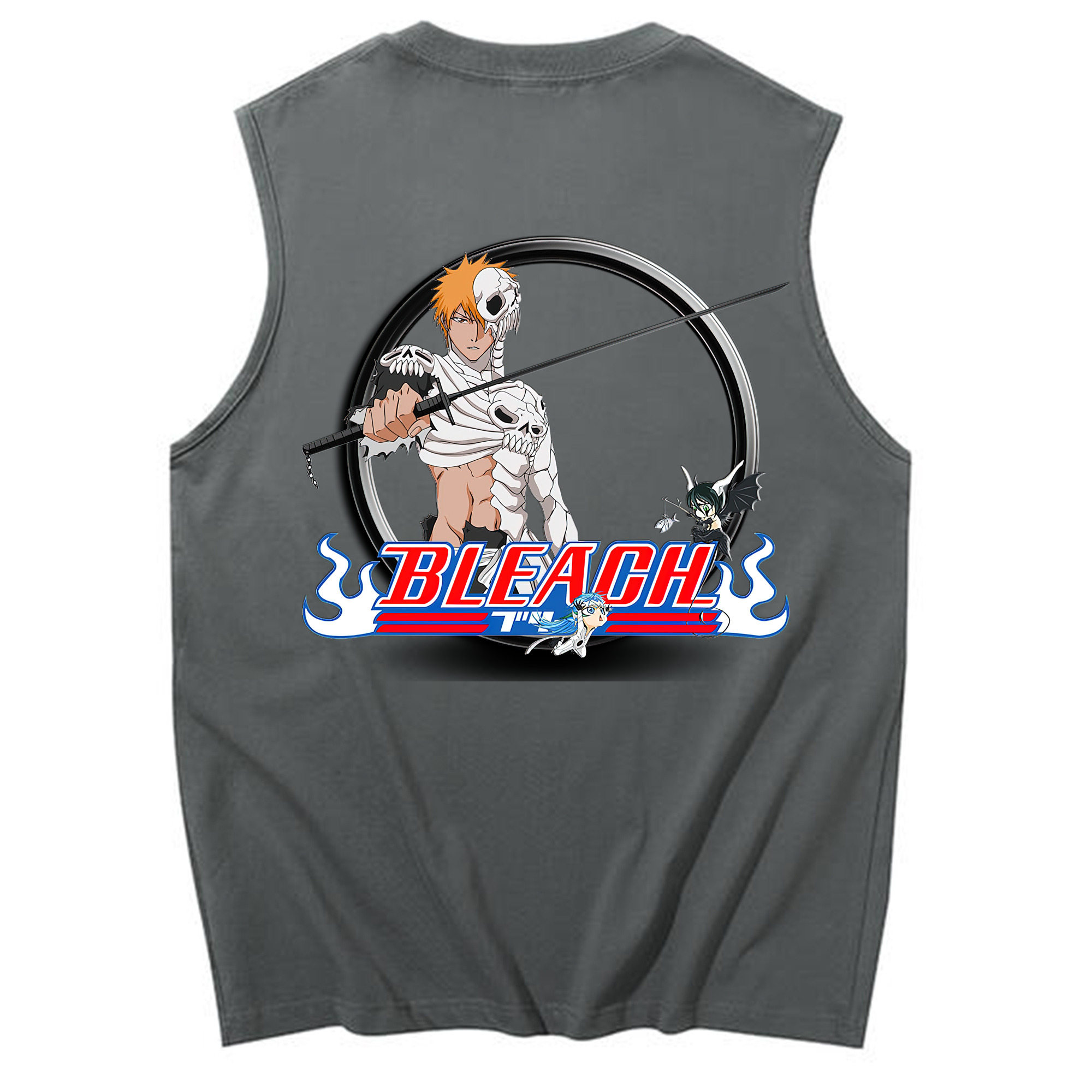 （画像用） ブリーチ 黒崎一護（くろさき いちご）BLEACH Kurosaki Ichigo コットン100％タンクトップ（背面プリント）